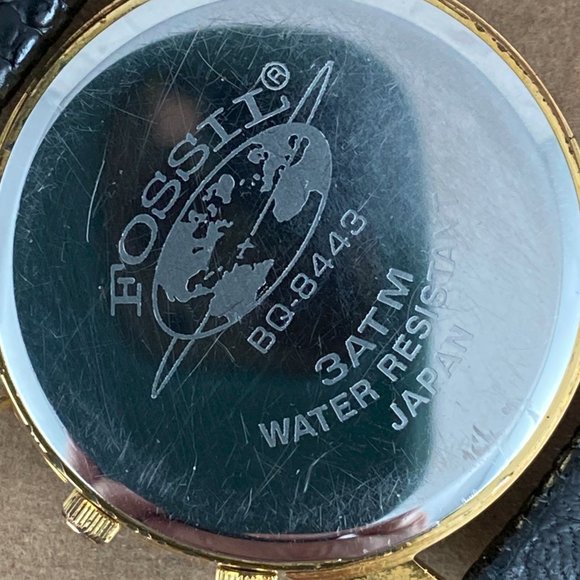 Vintage Fossil Quartz Moon Phase Chronograph Wrist Watch 9 inch Black Strap - Picture 6 of 8